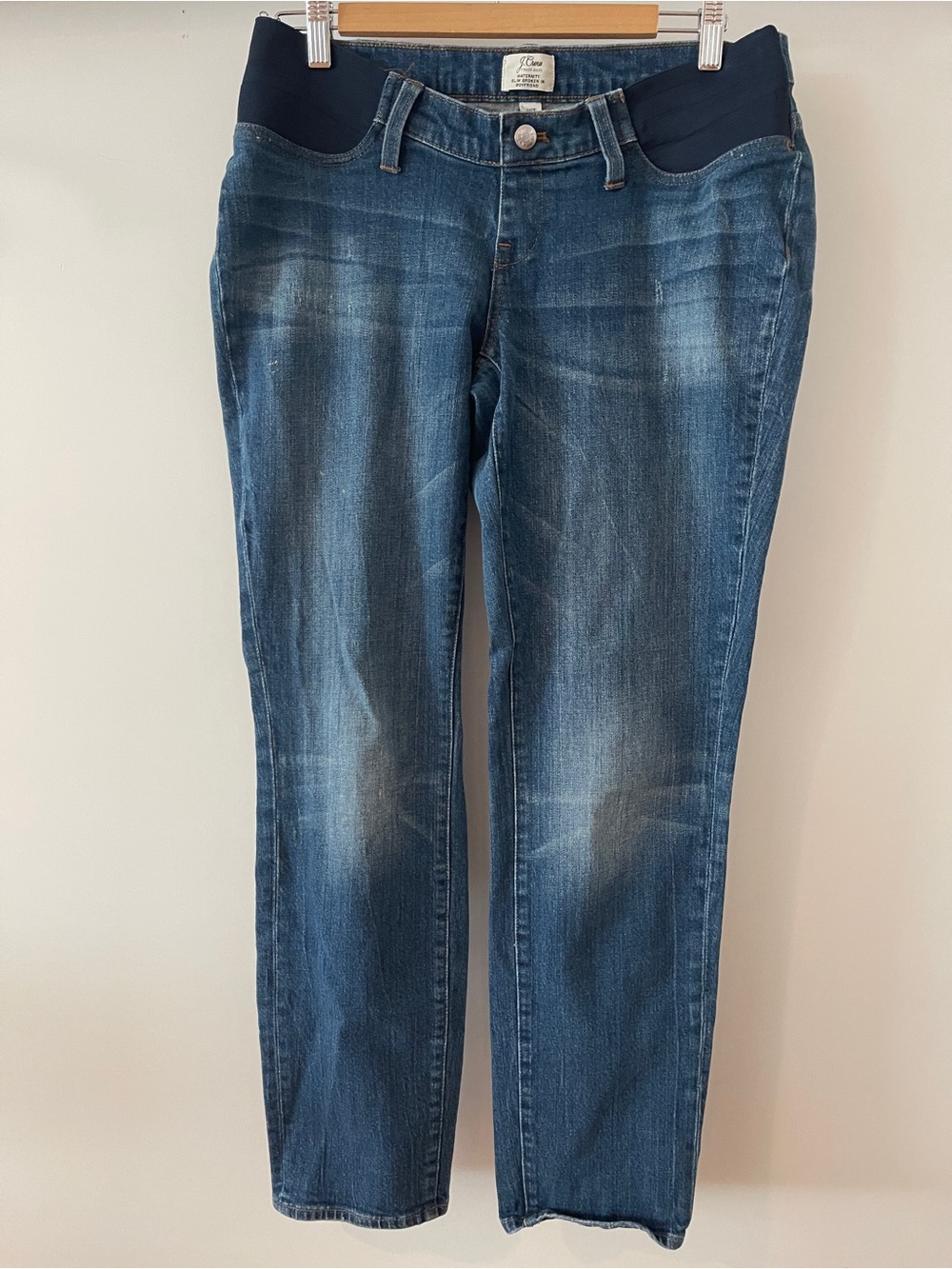 Maternity J. Crew Straight-Leg Jeans in Dark Blue with Navy Waistband 30 Tall